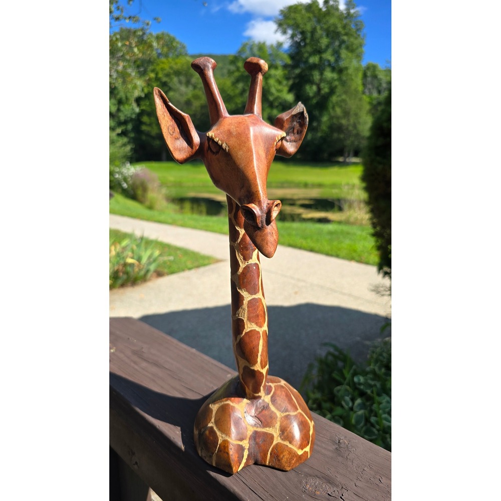 Hand Carved Wooden Giraffe Figurine 14-Inch Safari Folk Art Decor